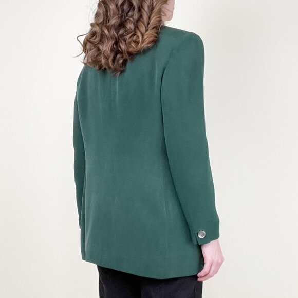 Vintage 100% Silk Double Breasted Blazer Jacket Coat Preppy Academia Old Money - Picture 2 of 7
